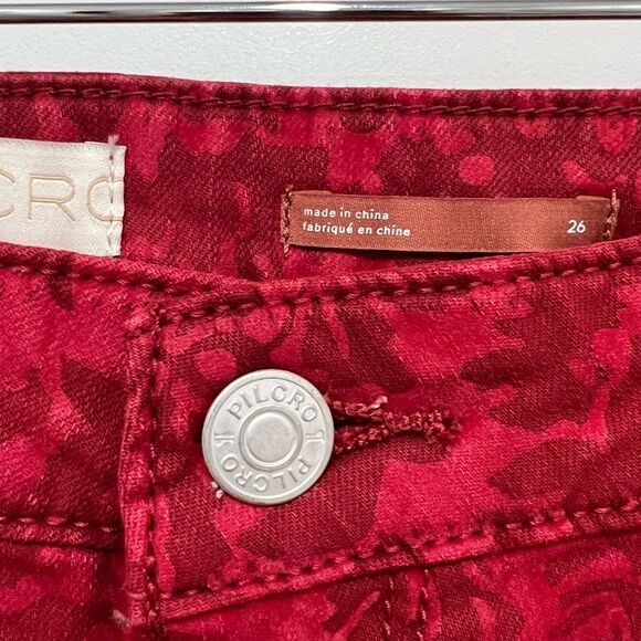Anthropologie Pilcro Flocked High-Rise Red Denim Leggings Women's Sz. 26 NWT - Picture 6 of 16
